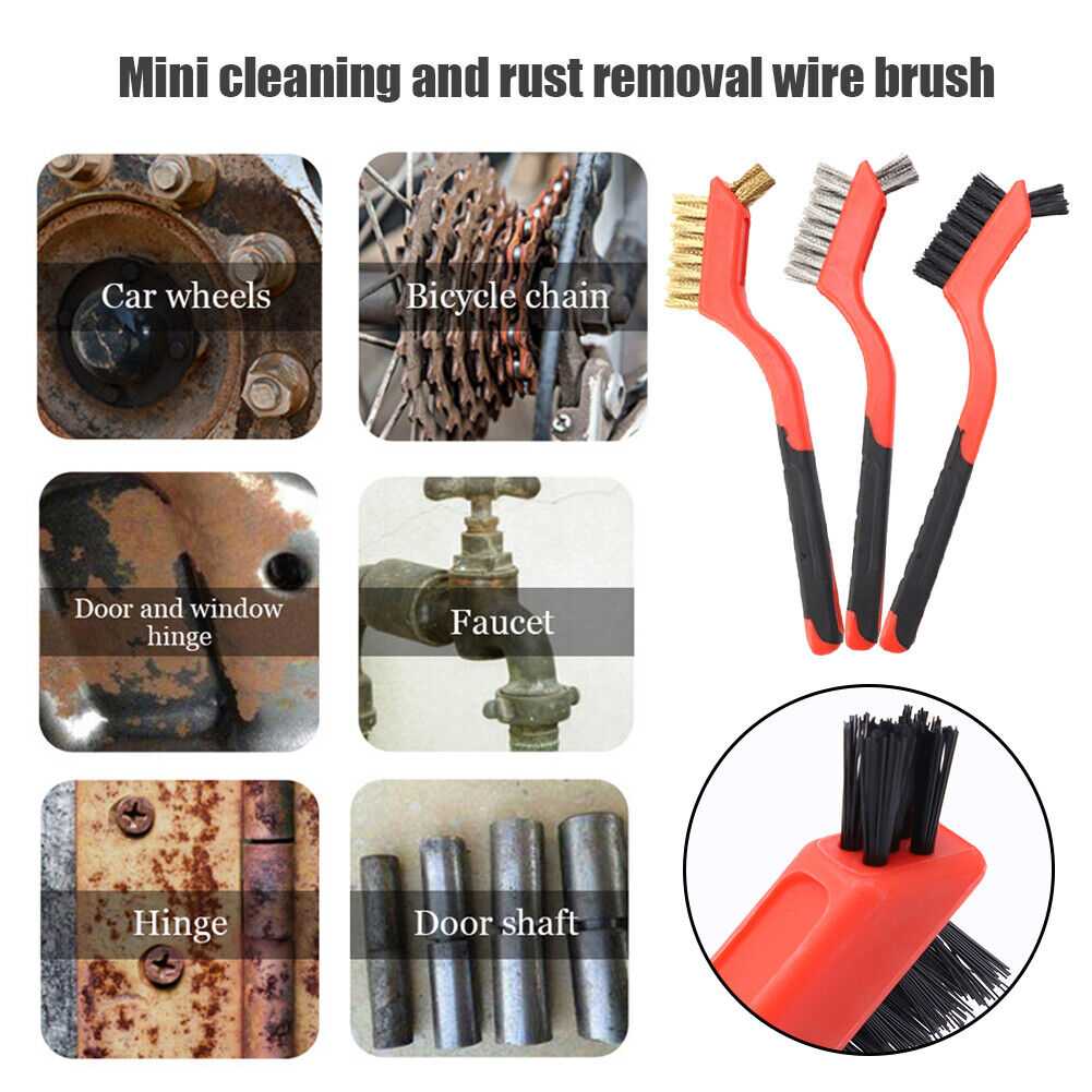 3pcs Wire Brush 7 inch Mini Micro Rust Paint Remover Scrubbing Brushes Red