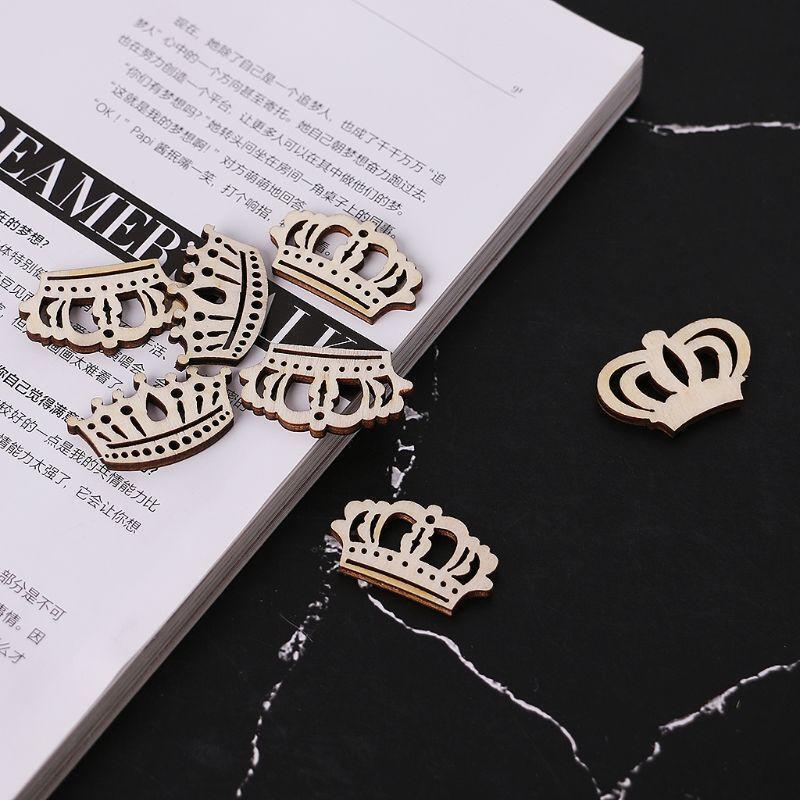 25 Pcs Crown Shape Wooden Slices Kit Rustic Natural Wood Cutout Slices Ornaments
