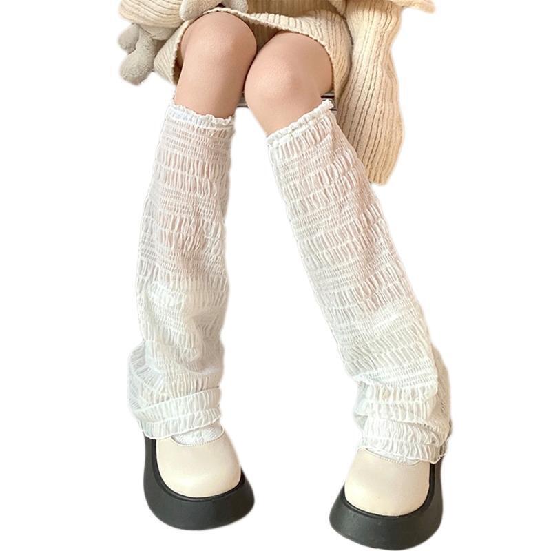 Women Lolita Summer Thin Leg Warmers Pleated Wavy Striped Baggy Foot Cover Socks