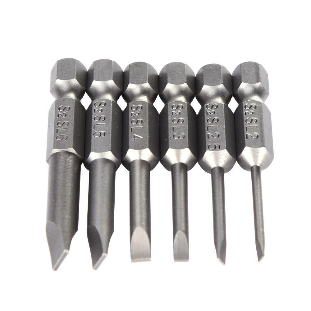 6pcs 50mm 2.0-6.0mm Flat Head Slotted Tip Screwdrivers Bits