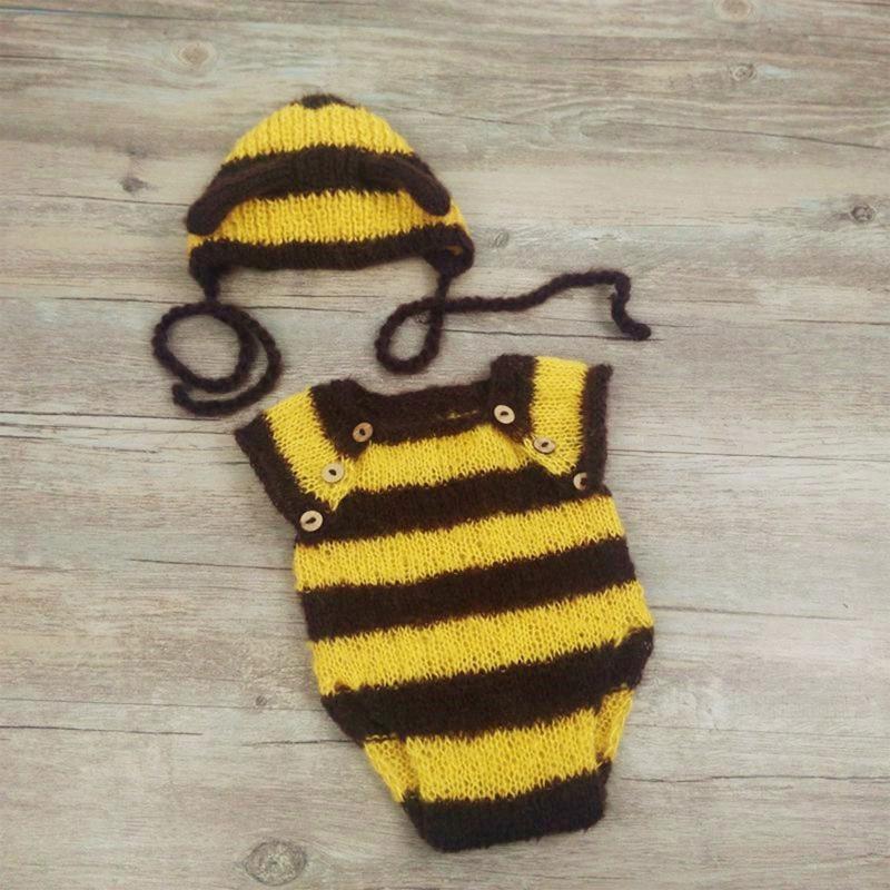 Bee Costume Newborn Baby Photography Props Handmade Crochet Baby Photo Outfits