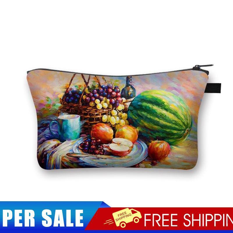 Fruit oil paint Printed Hand Hold Travel Storage Cosmetic Bag Toiletry Bag