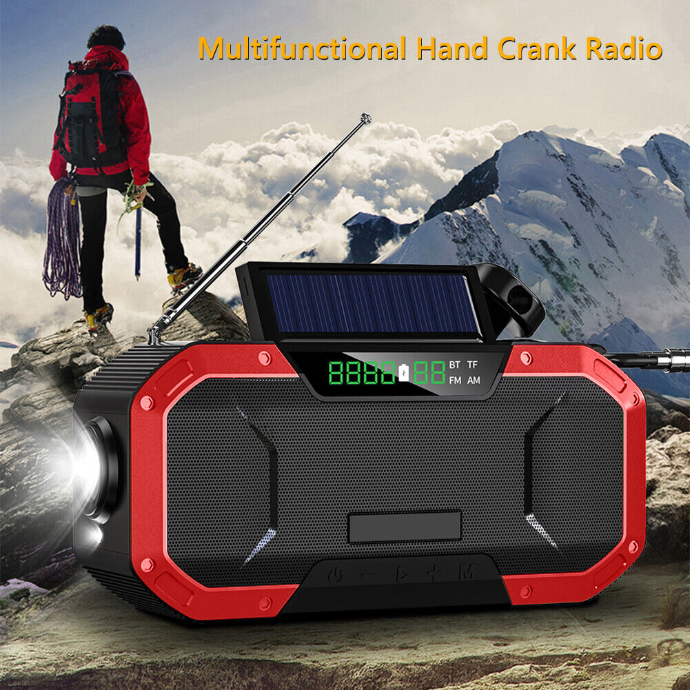 Multifunctional Portable Speaker Hand Crank Solar Radio AM/FM (Red)