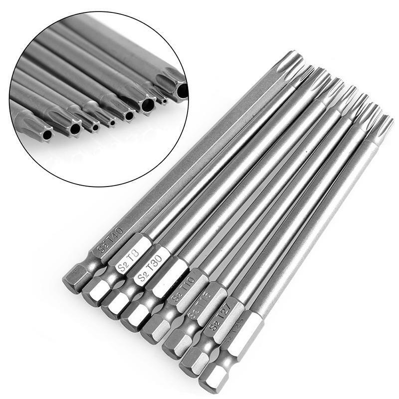 8Pcs/Set T8-T40 100mm Magnetic Torx Screwdriver Bits 1/4" Hex Shank
