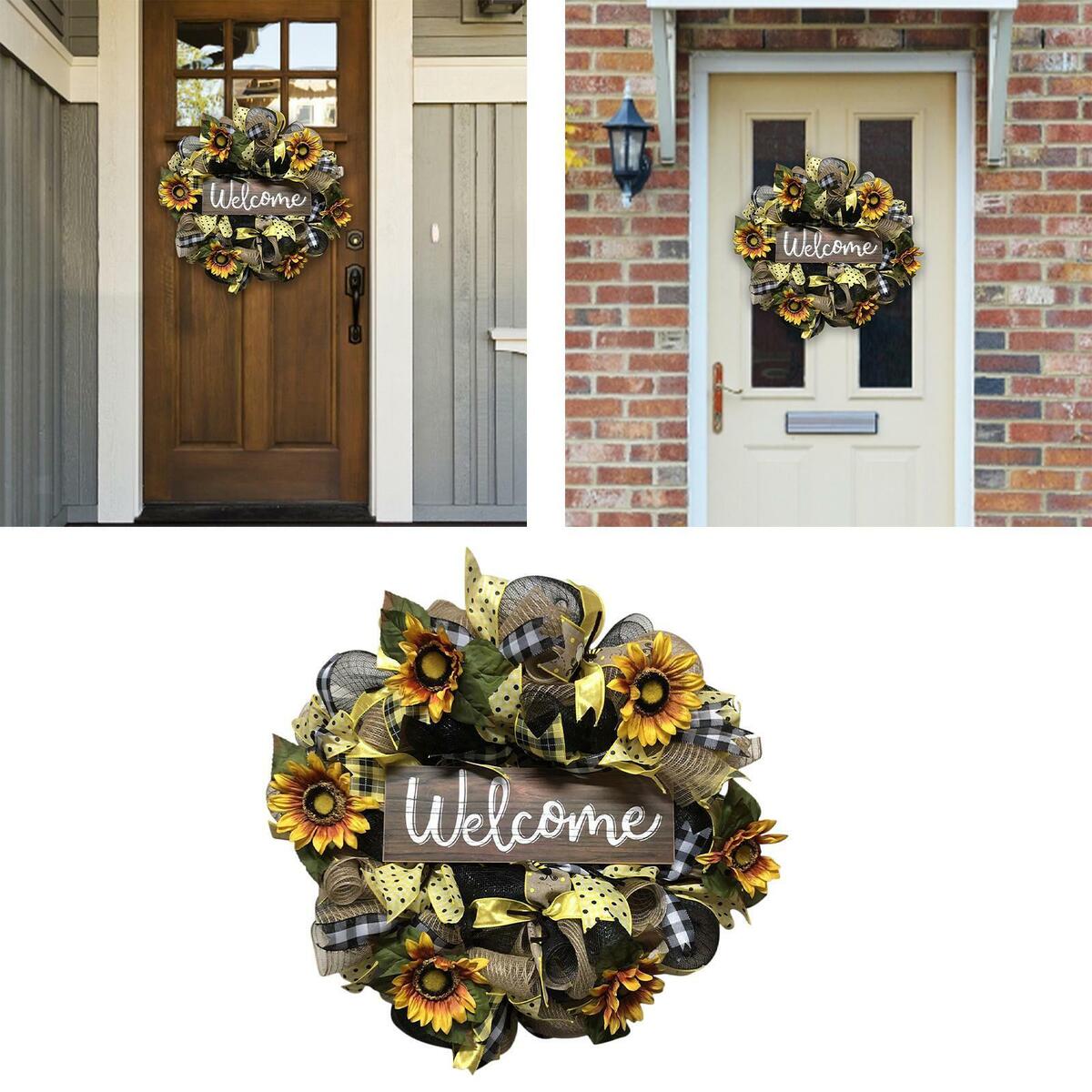 13.78inch Sunflowers Wreath Floral Wreath for Festival Celebration Wedding