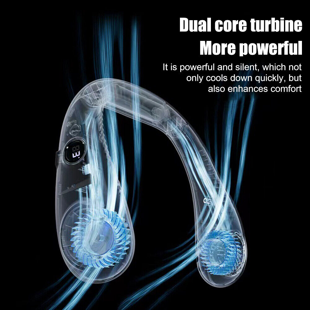 3000mAh LED Digital Air Cooling Hanging Neck Bladeless Fans (Dark Green)
