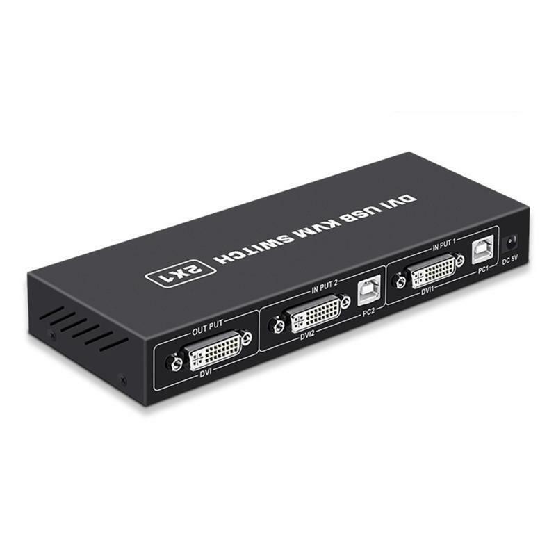 USB Switch Selector DVI KVM Switcher Box Hub Adapter 1 Port Out 2 In Splitter