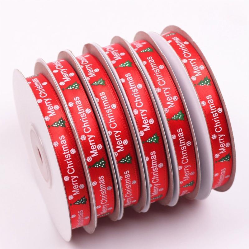 10 Rolls 25 Yards Christmas Tree Snowflake Printing Red Ribbon DIY Xmas Decor