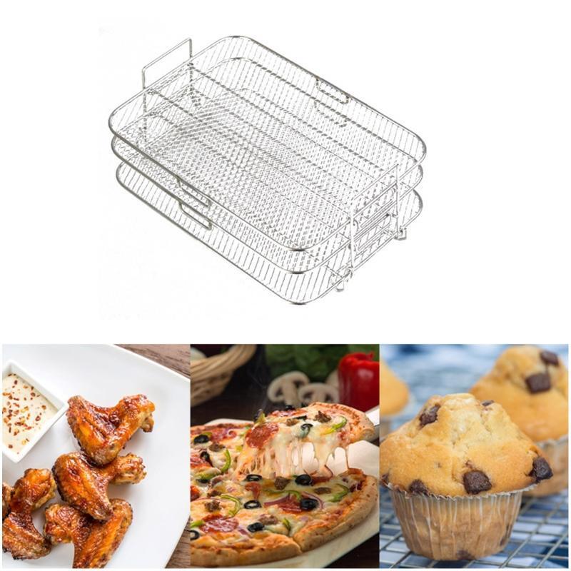 Multi-purpose Air Fryer Rack Toasts Holder Three Layer Square Stackable Racks