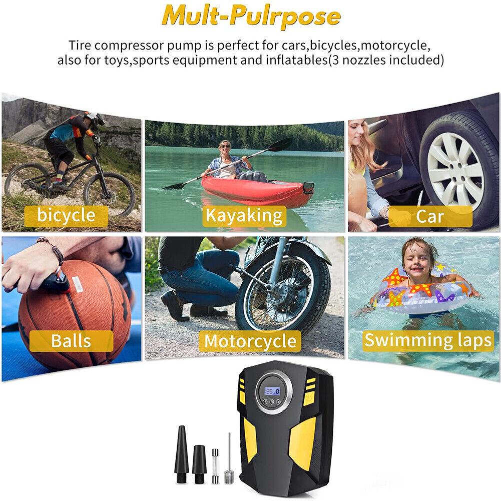 12V Digital Inflatable Pump with Air Nozzle Balls Bicycle Car Tyre Air Pump