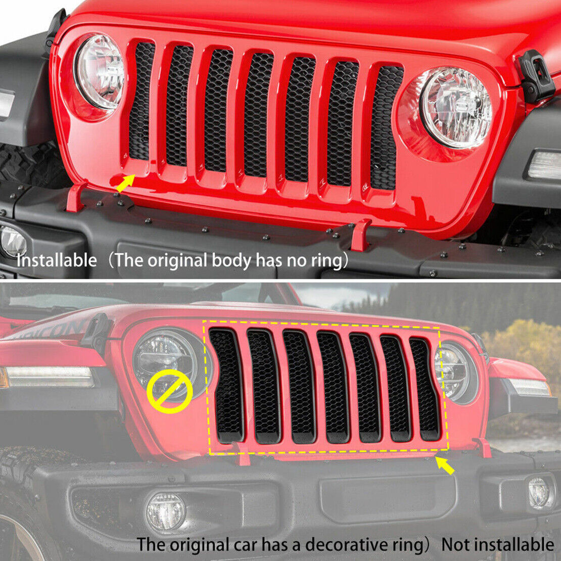 7xFront Grille Inserts Cover Fit For Jeep Wrangler JL 2018-22 Gladiator JT 20-22