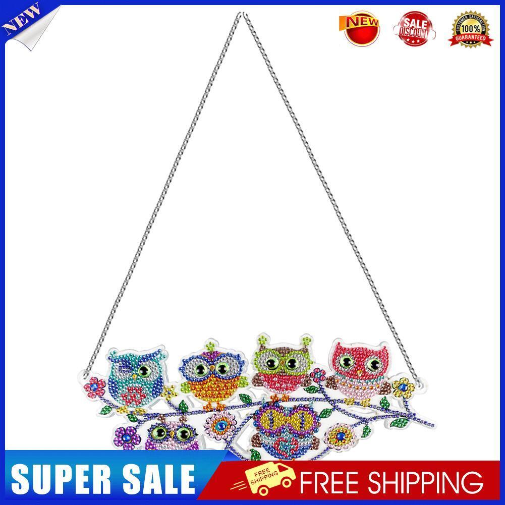DIY Applique Diamond Wall Hanging Acrylic Door Window Pendant (6 Cute Owls)