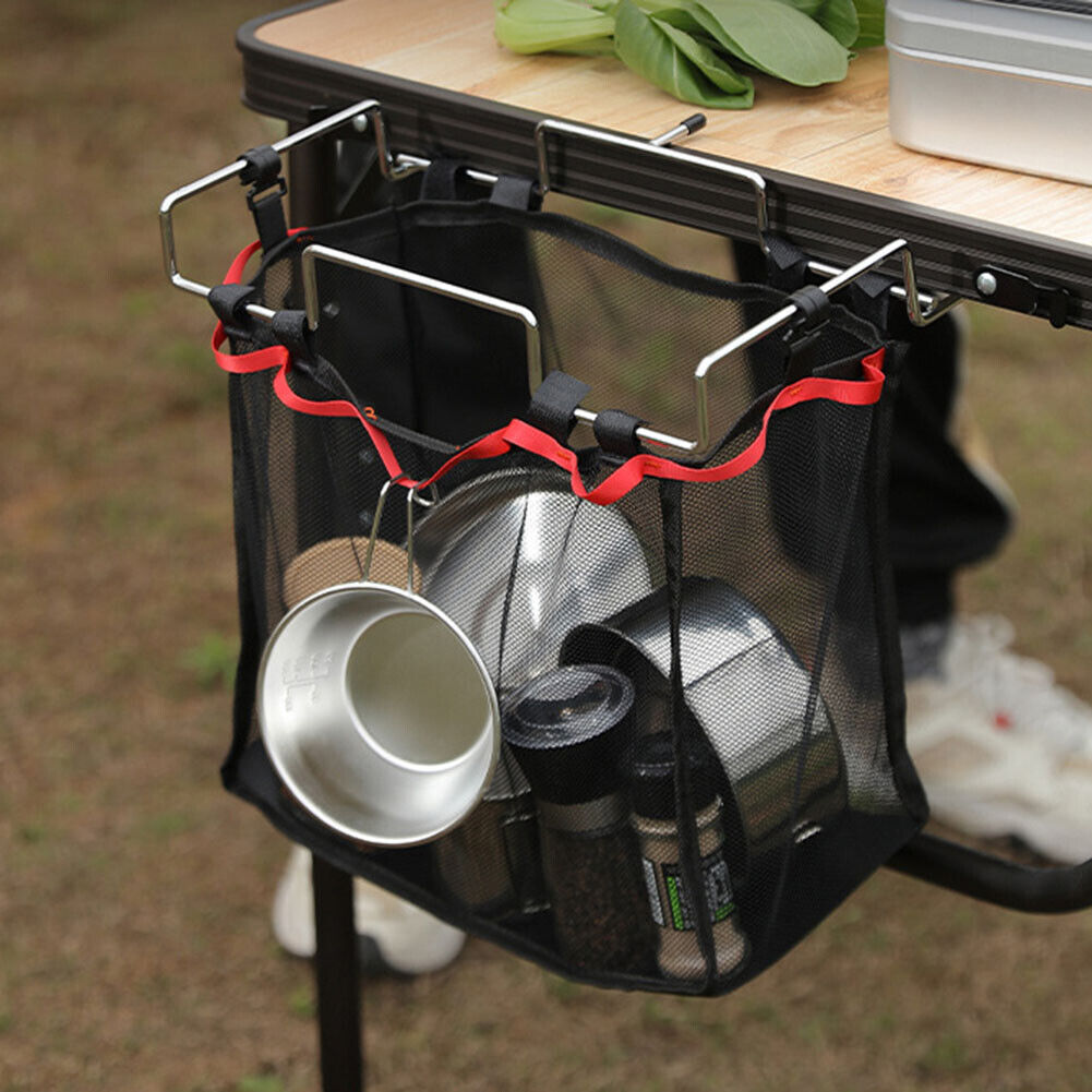 Outdoor Camping Foldable Table Storage Net Bag Picnic BBQ Hanging Shelves