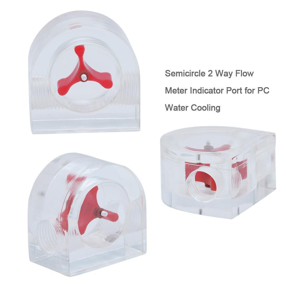 1pc Acrylic Semicircle 2 Way Flow Meter Indicator Port for PC Water Cooling