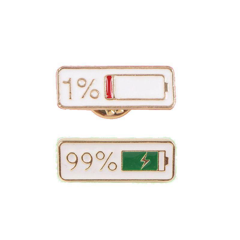 2Pcs Cute Enamel 1% 99% Power Brooch Childhood Laple Pin Jewelry Badge Gift