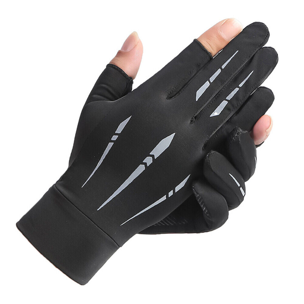 Breathable Anti-Slip Women Men Two Finer Cut Fishing Cycling Gloves (Grey)