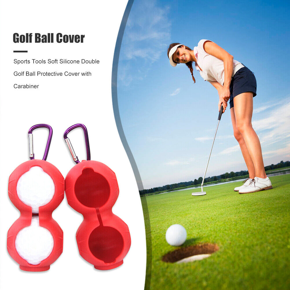 Sports Silicone Double Golf Ball Protective Cover with Carabiner (Red)