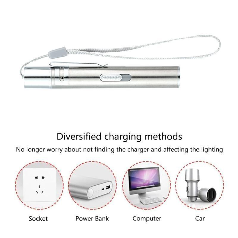 Mini Stainless Steel Torch Lights with USB Charging Port Use for Camping Outdoor