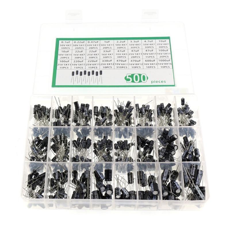 500Pcs/lot 0.1UF-1000UF 24Values Aluminum 16-50V Mix Electrolytic Capacitor Kit