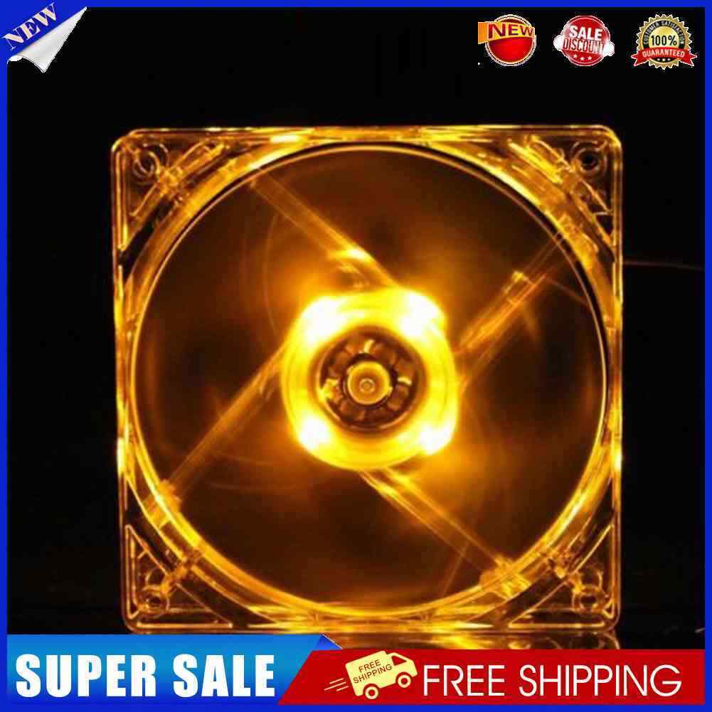 LED Light CPU Cooling Fan Computer PC Clear Case Quad 12CM Heatsink Yellow