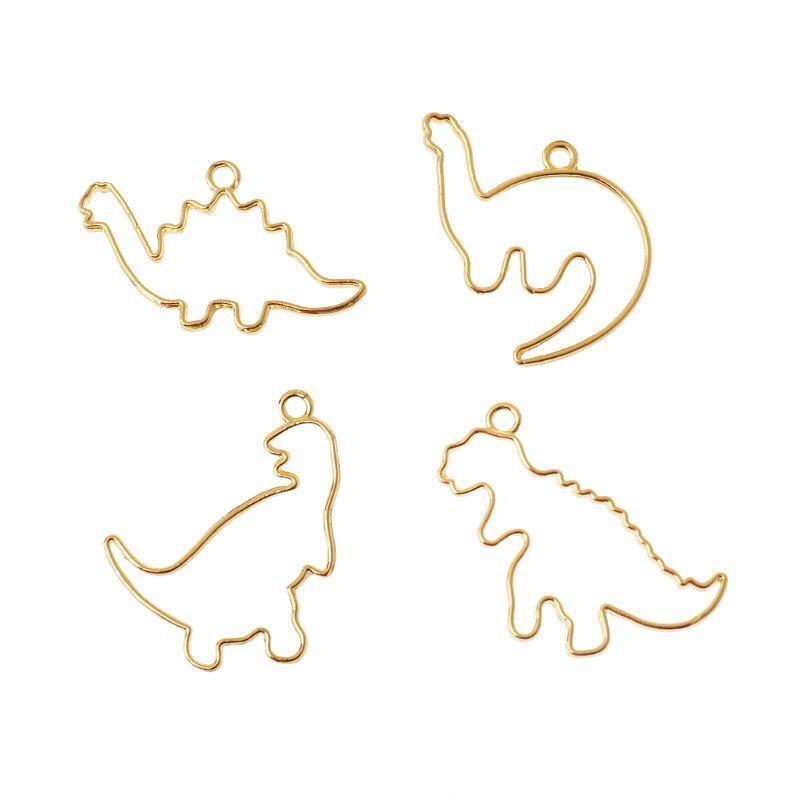 4x Handmade Cartoon Dinosaur Metal Frame Blank Open Bezel Setting for DIY Crafts