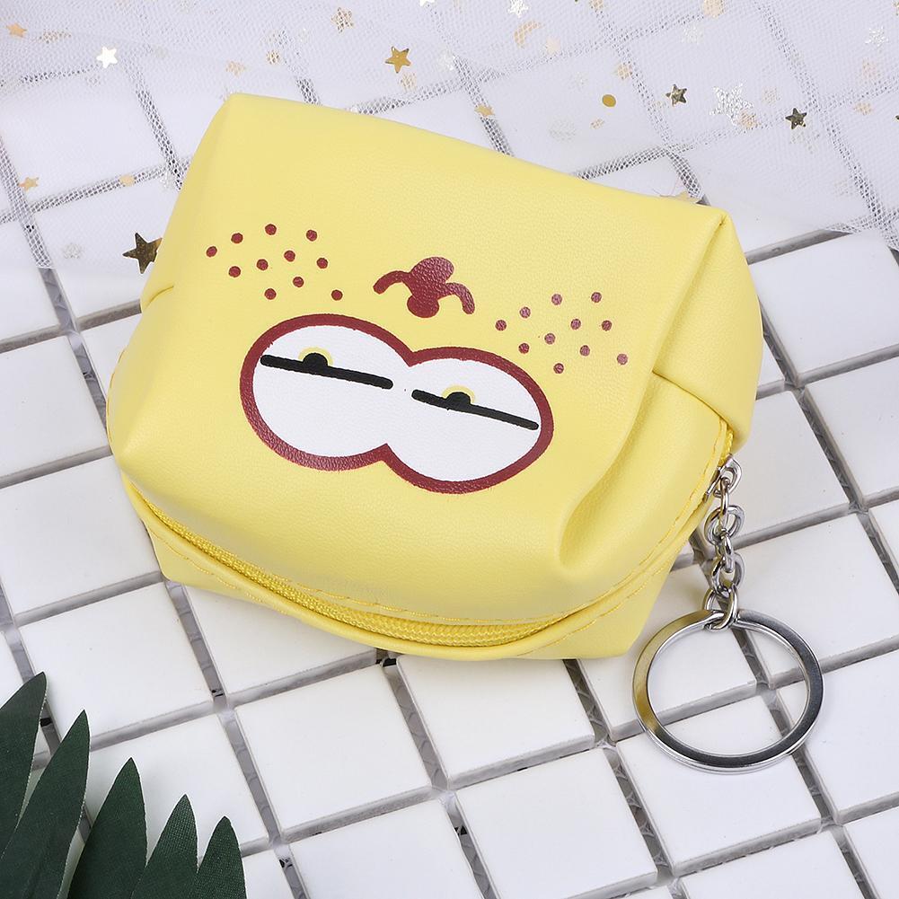 Leather Women Cute Cartoon Emotion Coin Holder Purses Mini Clutch (Yellow)