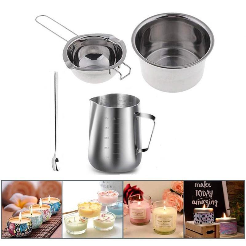 4 Set Stainless Steel Double Boiler Long Handle Wax Melting Pot, Pitcher & Mixin