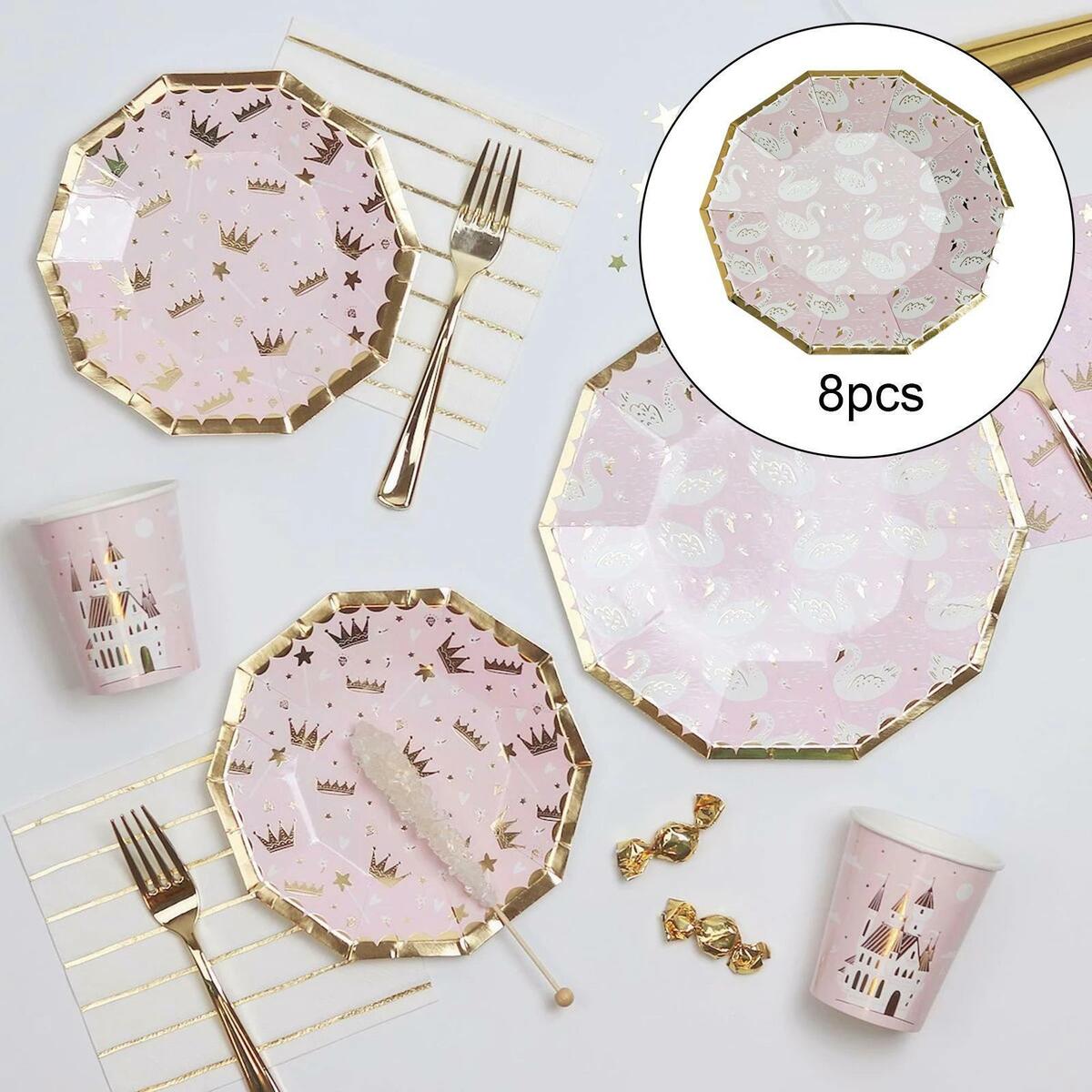 8Pcs Pink Disposable Dinner Plate Degradable for Valentine'S Day Supplies