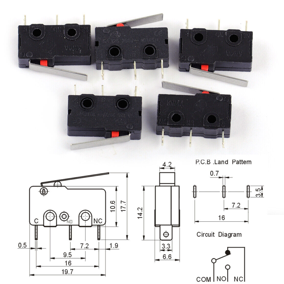 5x Hinge Lever Micro Limit Switch AC 125V 5A KW4-3Z-3 fit for Mill CNC 1U2373 Li