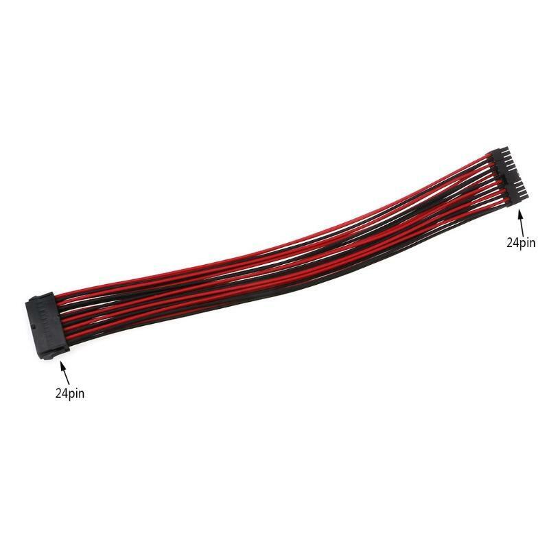 High quality 24Pin ATX EPS PSU Black & Red Single Sleeved Power Extension Cable