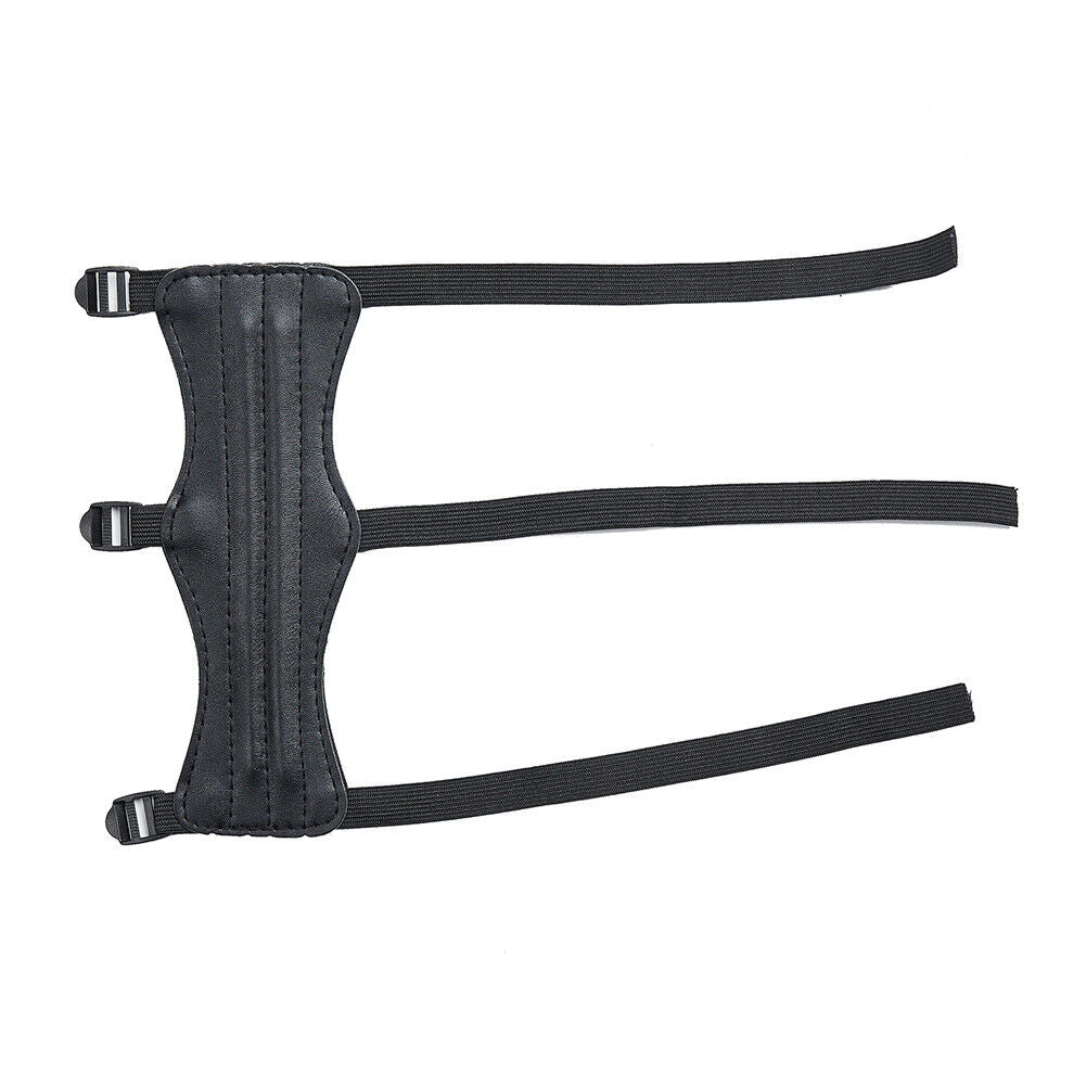 Outdoor Archery Shoting Cow Leather 3 Strap Arm Guard Protection Black