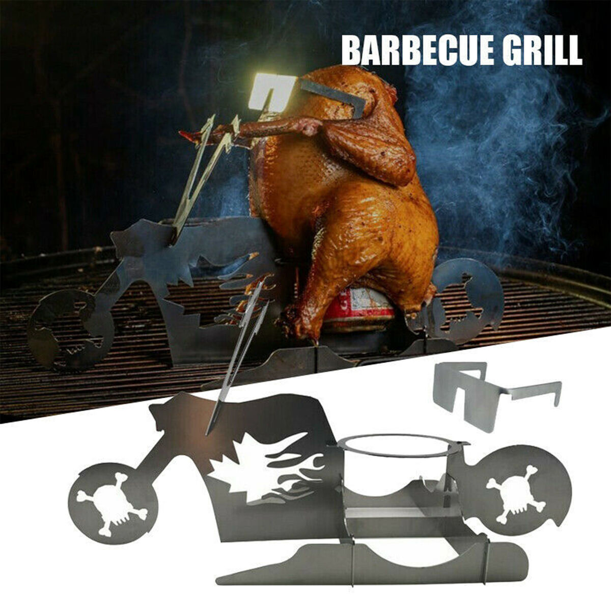Chicken Stand Portable Beer Motorcycle Stainless Steel BBQ Oven Grill Rack