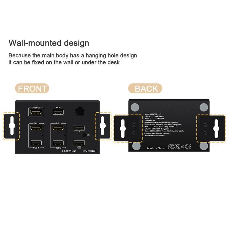 KVM Switch 2 Port Support Keyboard Switch HDMI-com USB Switcher for 2PC Share