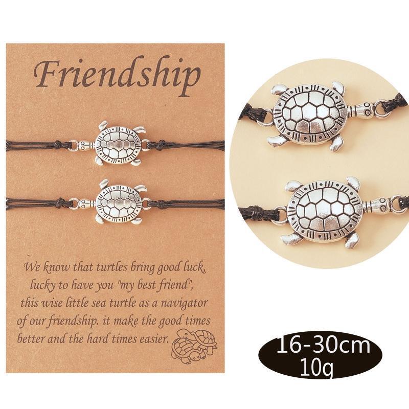2 Pcs Good Friend Turtle Woven Card Bracelets Best Friend Matching Bracelets
