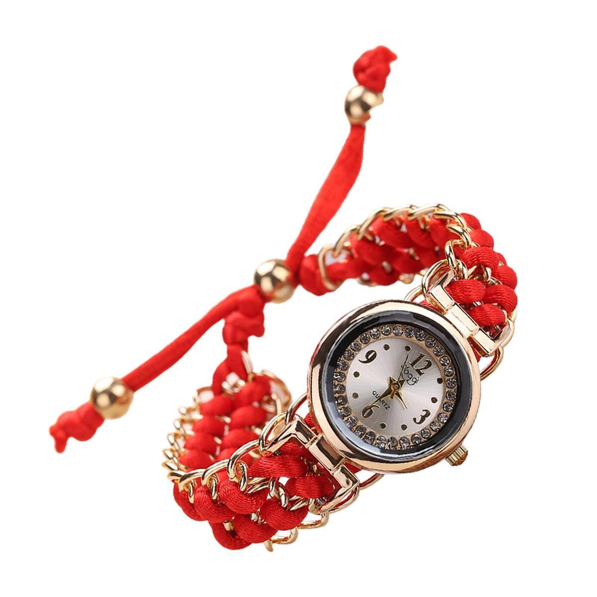 2Pcs Diamond Lady Quartz Watch Women Braided Rope Band Wrist Watch Gifts
