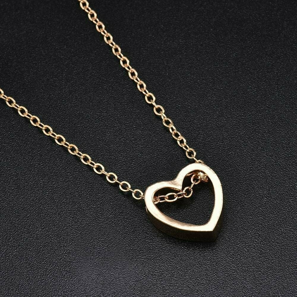 Gift Choker Jewelry LOVE Heart Pendant Charm Necklace Stainless Steel Chain