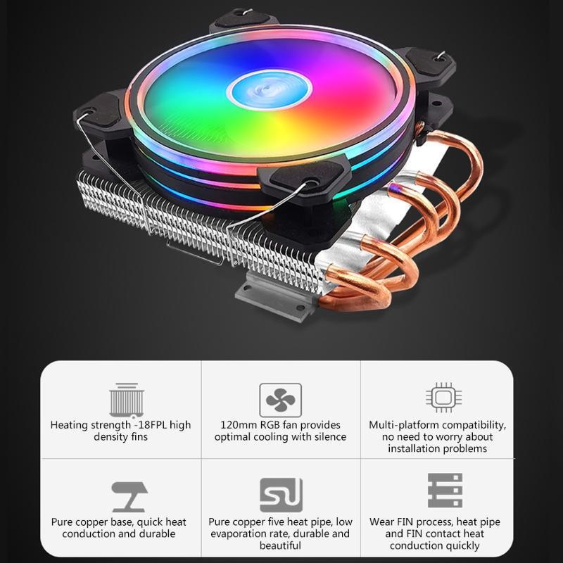 Low Profile CPU Cooler for Intel/amd/LGA Colorful RGB CPU Cooler w/5 Copper Tube
