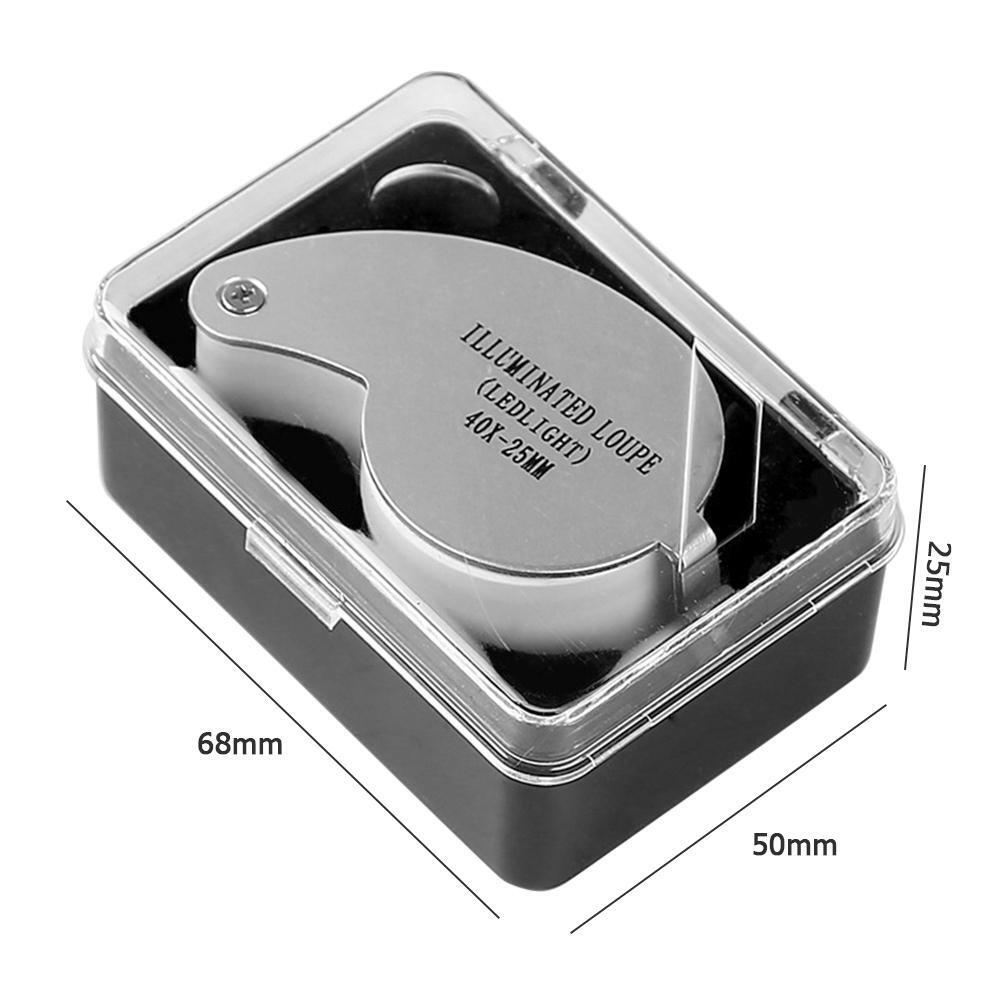 40x 25mm Handheld Folding Jewelry Optical Glass Loupe Magnifier w/LED Light