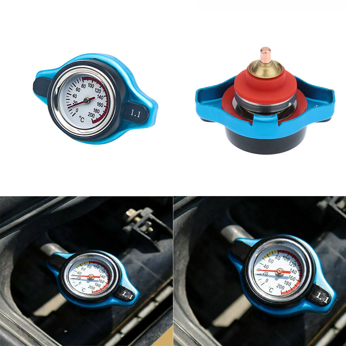 For Racing Thermostatic Gauge Radiator Cap 1.1 bar Big Head Water Temp Meter