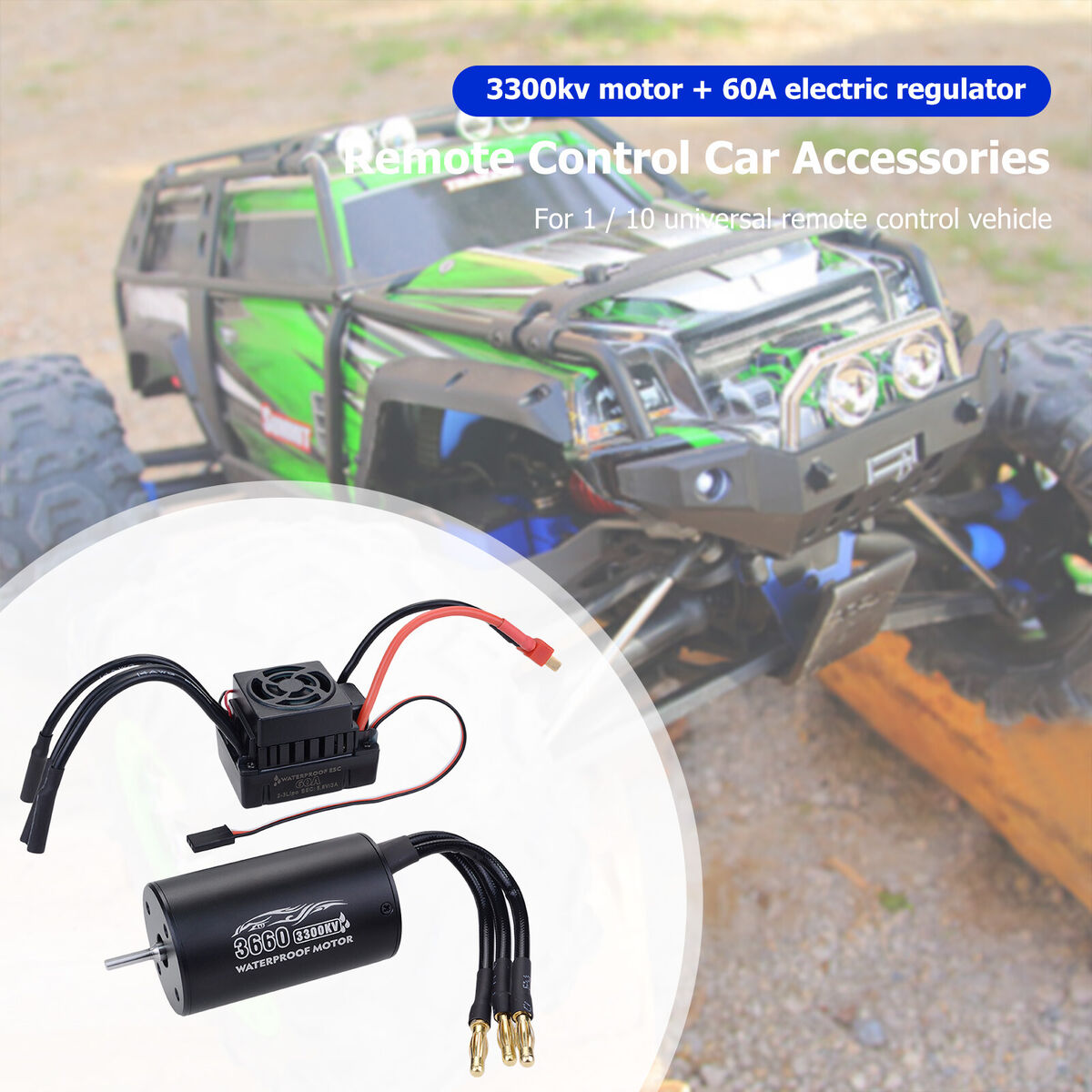 3660 4T 3300KV Waterproof Motor Brushless ESC Combo for 1/10 RC Cars Black