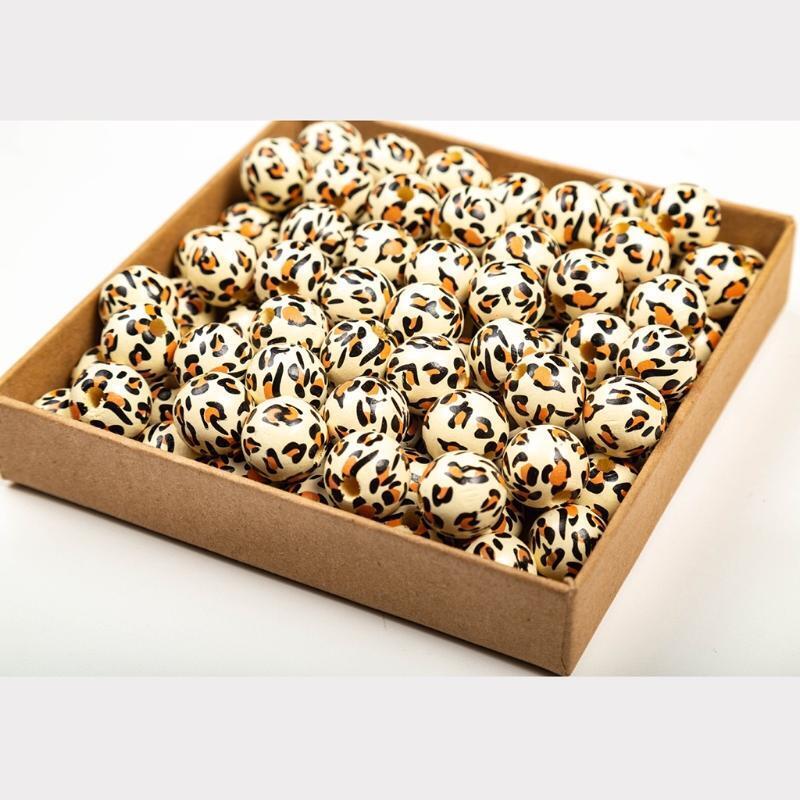 10 Pieces 16mm Color Wooden Beads Leopard Pattern Beads Loose Beads Wooden Beads