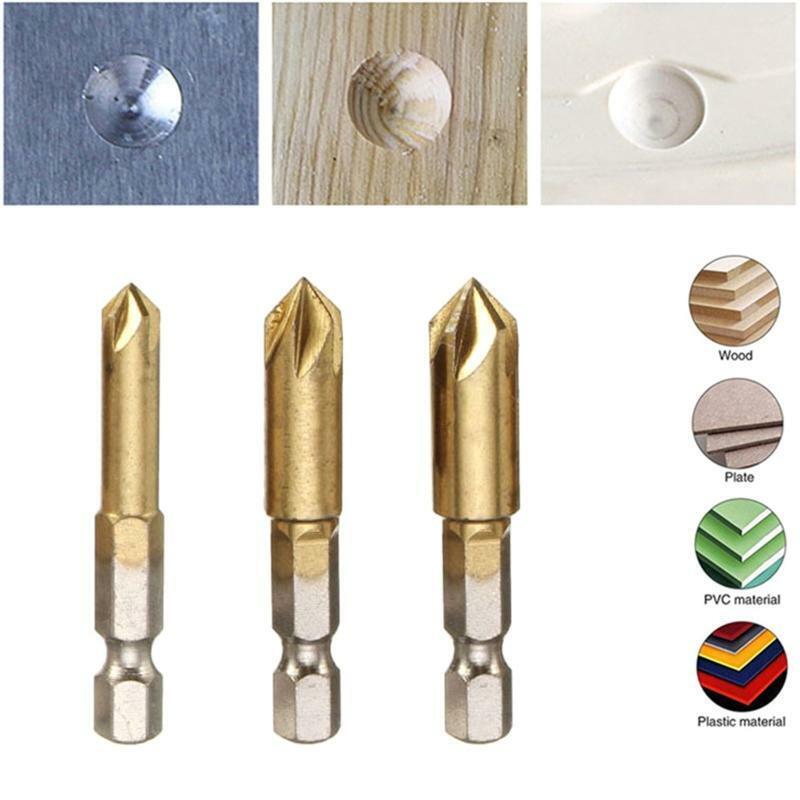 1/4'' Hex Shank HSS 5 Flute Countersink 90 Degree Center Punch Tool Set For Wood