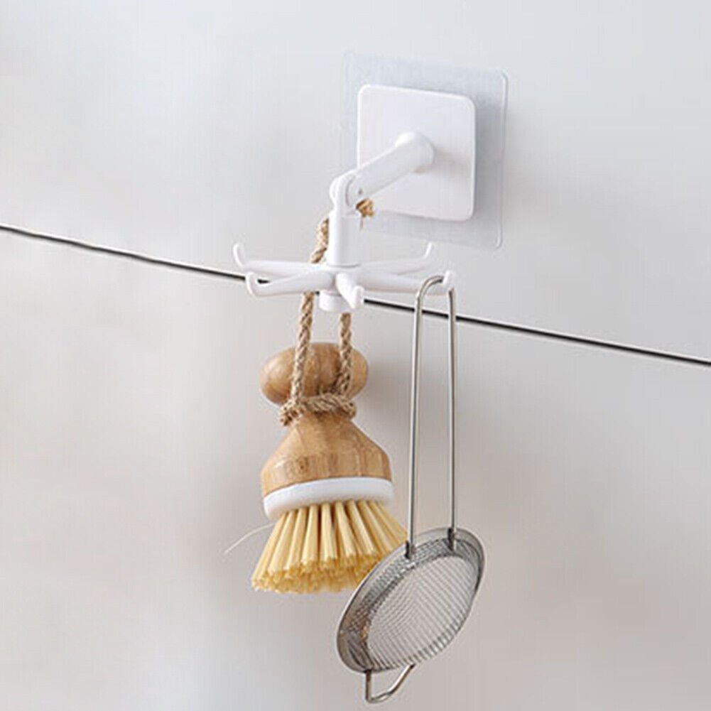 360 Degrees Rotating Hook Holder Bathroom Organizar Storage Hanger (White)