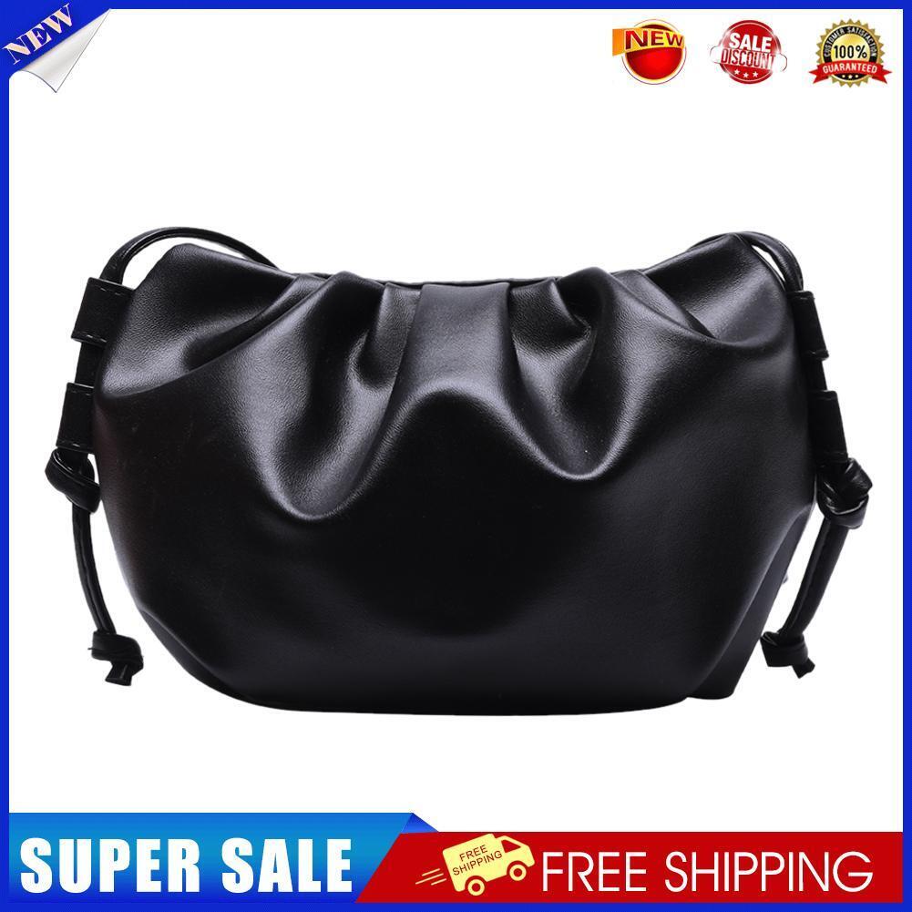 Women Cloud Shoulder Bag Leather Day Clutch Solid Crossbody Handbag (Black)