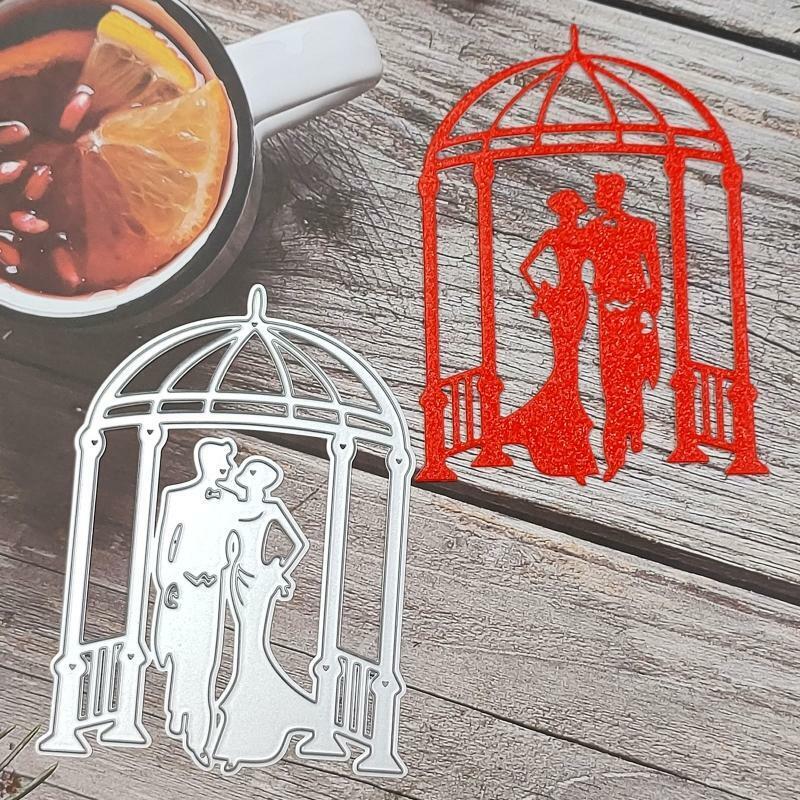 Wedding Dress Couple with Pavilion Metal Cutting Dies Stencil DIY Card Template