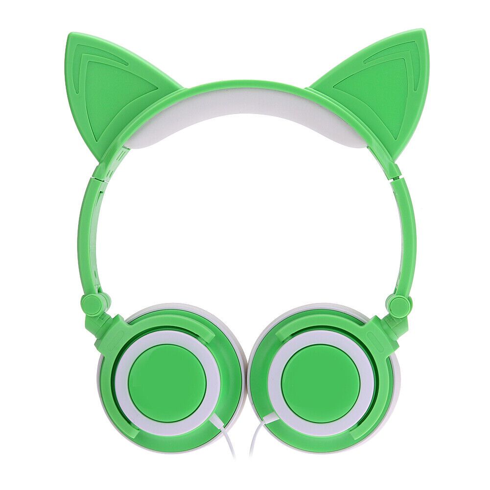 Luminous Foldable Rechargeable Headphone Cat Ear Shaped Headset (Green)-135