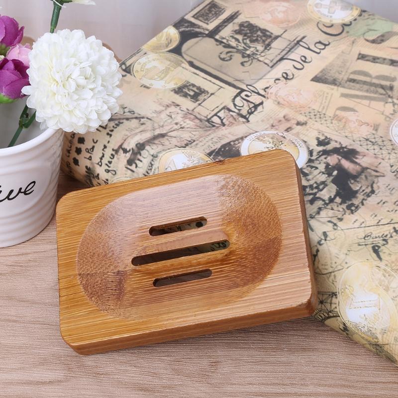 Natural Bamboo Wooden Bathroom Shower Soap Dish Storage Holder Plate Tray