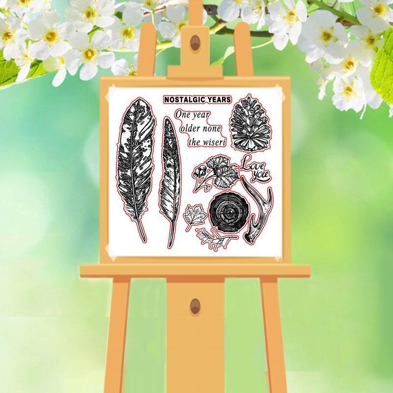 Feathers Leaf Metal Cutting Dies And Clear Stamp Set For DIY Scrapbooking Album