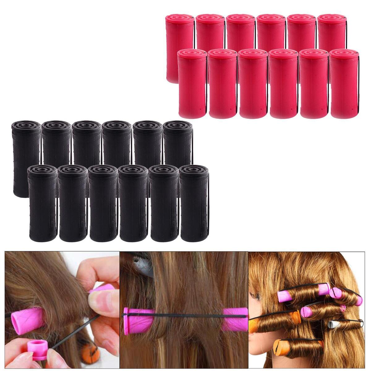 24Pcs Cold  Perm Rods Curly Wavy Rod Curling  with Rubber Band
