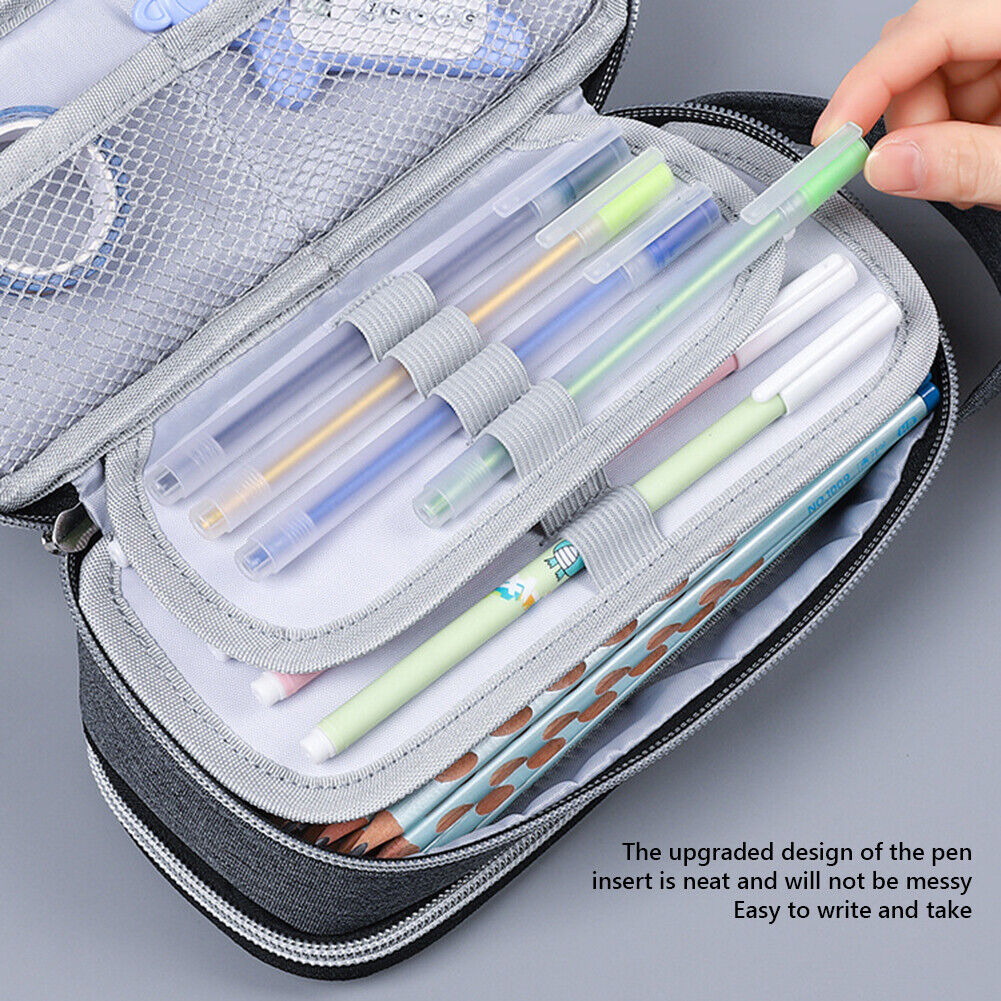 Large Capacity Pencil Case Multi-layer Canvas Pencil Pouch Bag (6881 Gray)